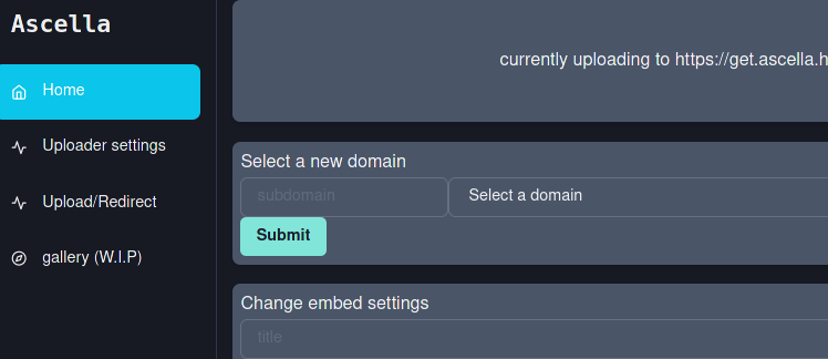A simple dashboard to change your domain and other settings.
